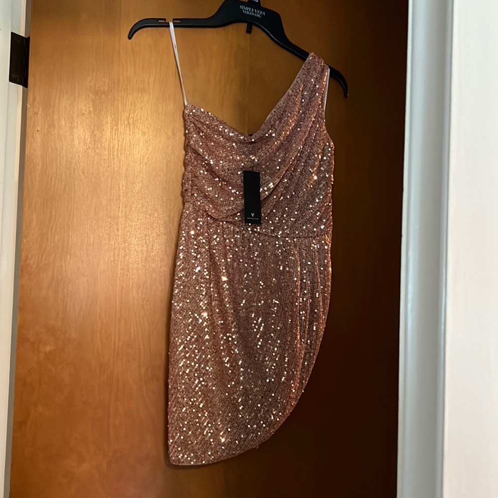 One shoulder sparkly mini dress